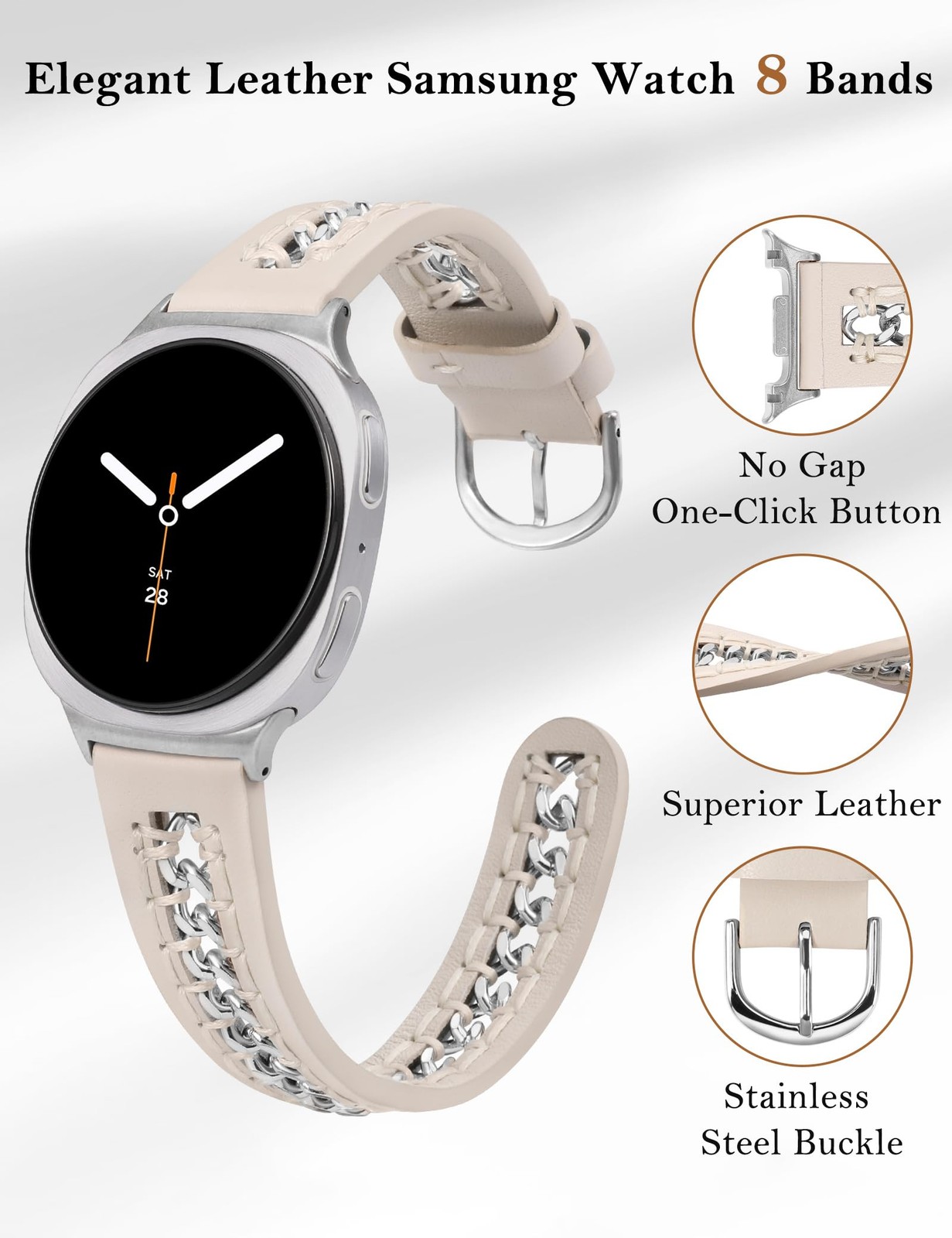 Leather Band Compatible with Samsung Galaxy Watch 8 40mm 44mm/ 8 Classic 46mm…