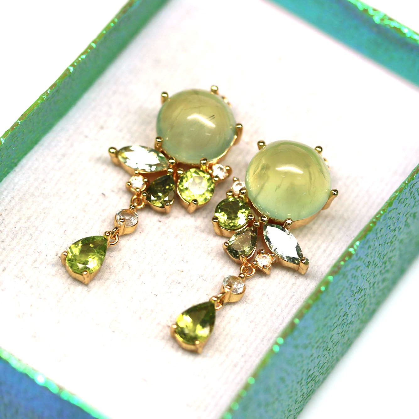 Handmade 925 Silver Green Prehnite Peridot Sapphire Zircon Jewelry Earrings