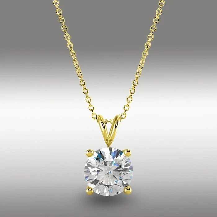 1.83 Ct Round Brilliant Cut GRA Moissanite Pendant 14k Yellow Gold Plated