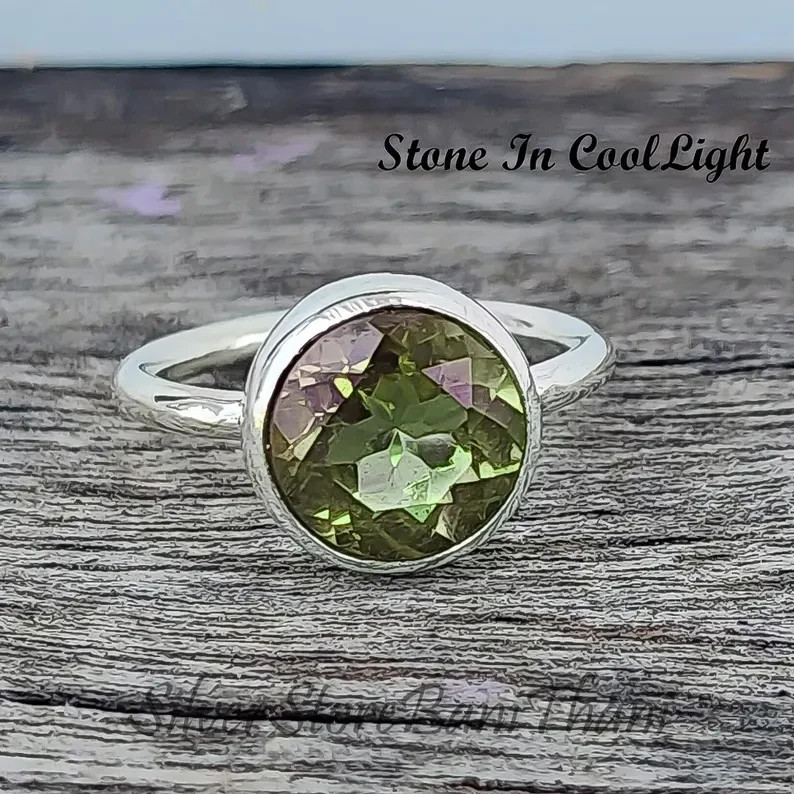 Peridot Ring, 925 Sterling Silver, Peridot Quartz Ring, Birthstone Ring All Size