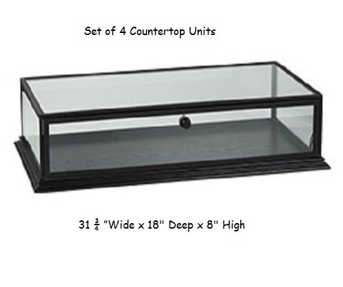 Lot of 4 Countertop Wood Displays Case Clear View Top 31 ¾” W x 18 x 8″ Locking