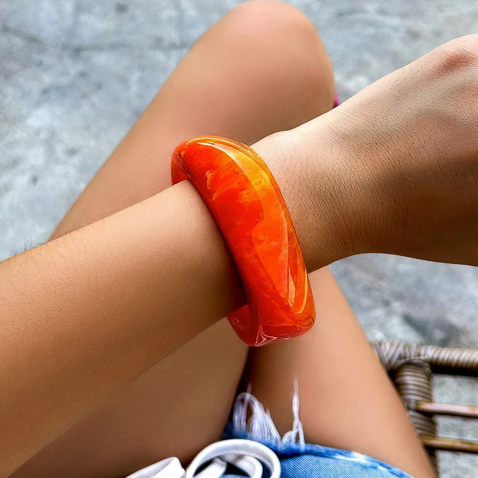 Acrylic Geometric Irregular Bangle Bracelet Mixed Tone Round Layered Jewelry