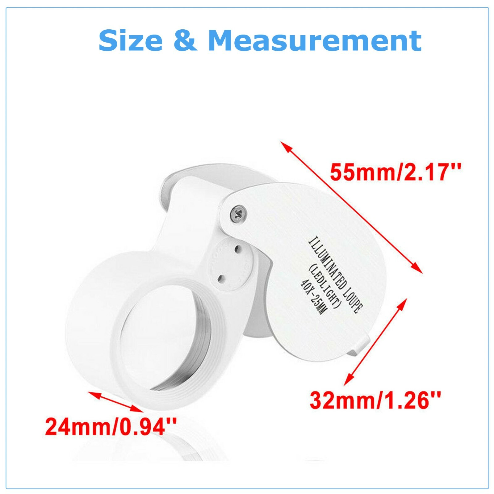 40X Magnifying Loupe Jewelry Eye Glass Magnifier LED Light Jewelers Loop Pocket