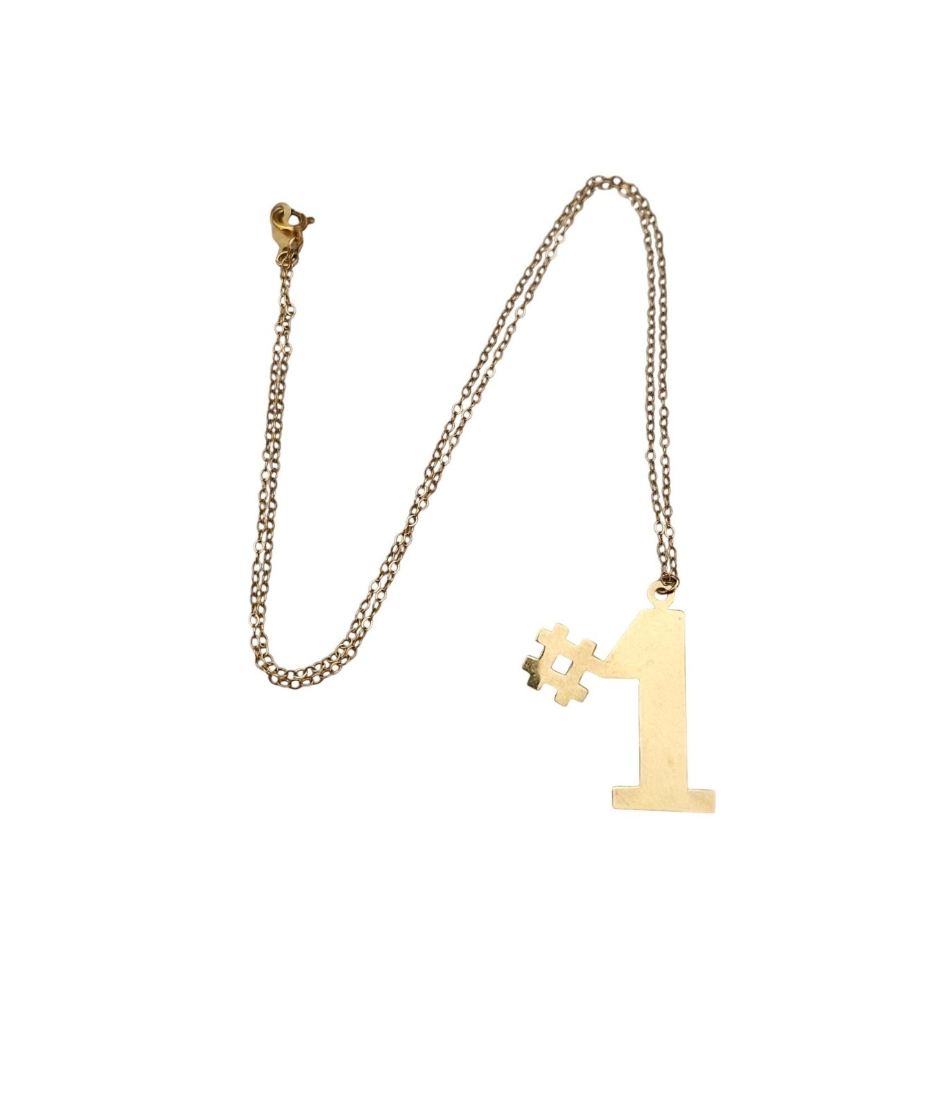 14K Yellow Gold Number One #1 Pendant Necklace, 15 Inches Chain C707