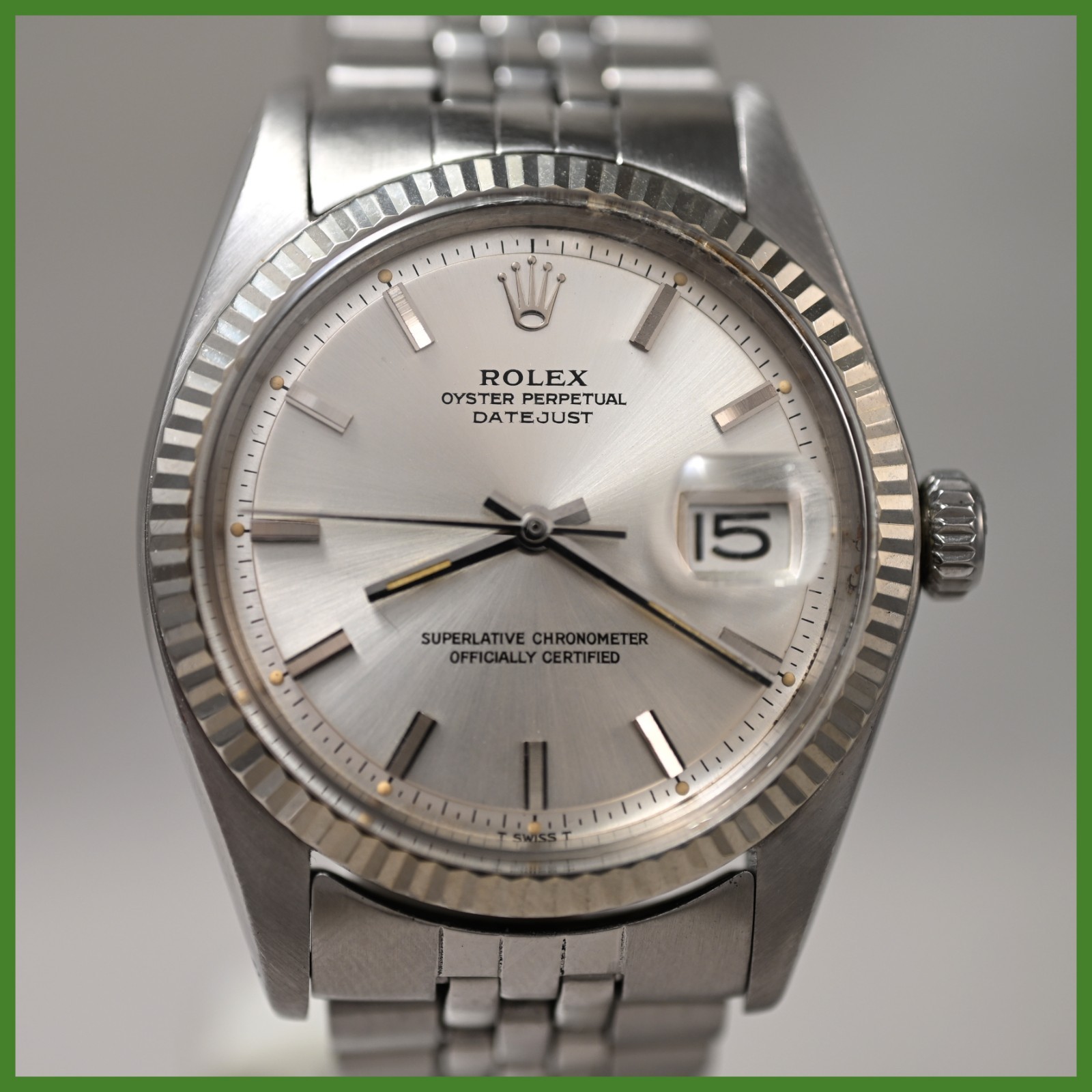 VINTAGE ROLEX OYSTER DATEJUST 1601 SILVER TONE DIAL 14K GOLD SS MEN WATCH