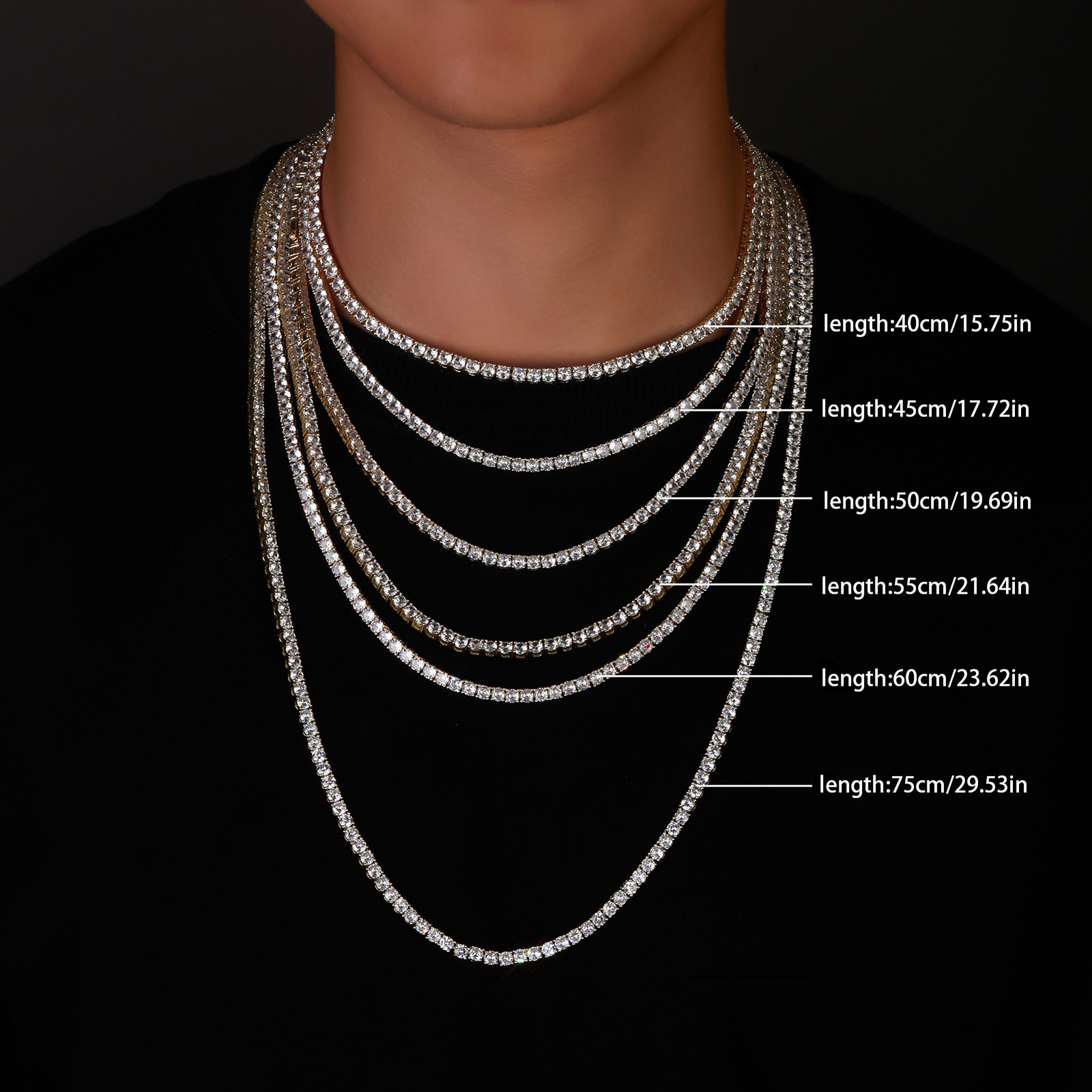 ALL SIZES MOISSANITE Tennis Chain Necklace – VVS1 D Color – SOLID 925 Silver
