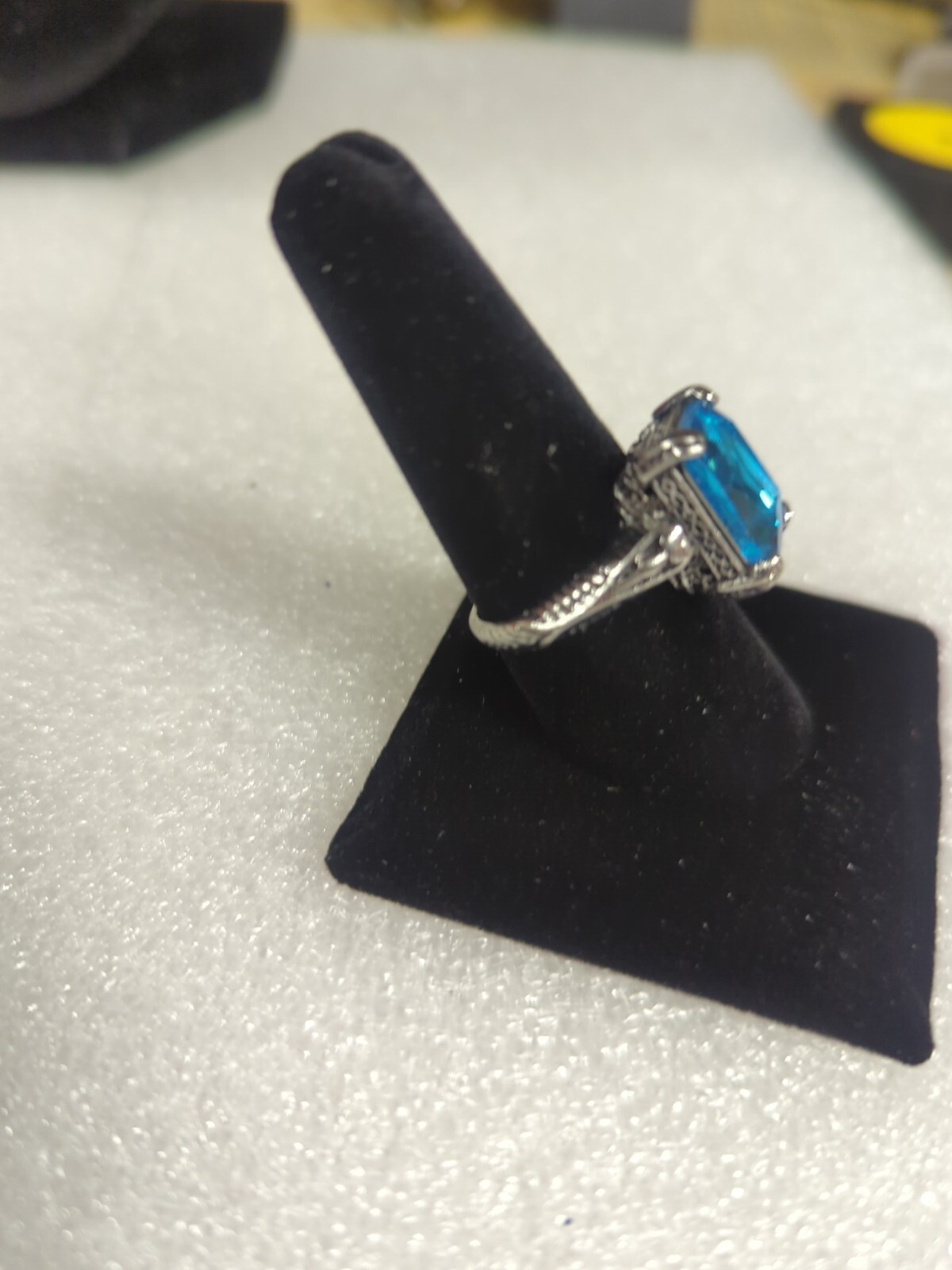 Size 8.75 Ring Silver Colored With Large Blue Unknown Stone