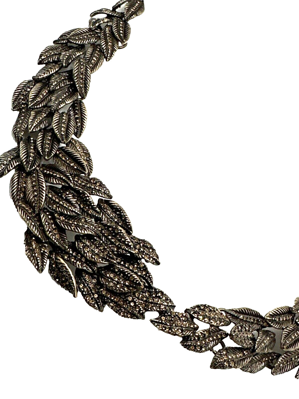 ANN TAYLOR Rhinestone Leaves Collar Necklace Bronze Tone Runway Statement 21″