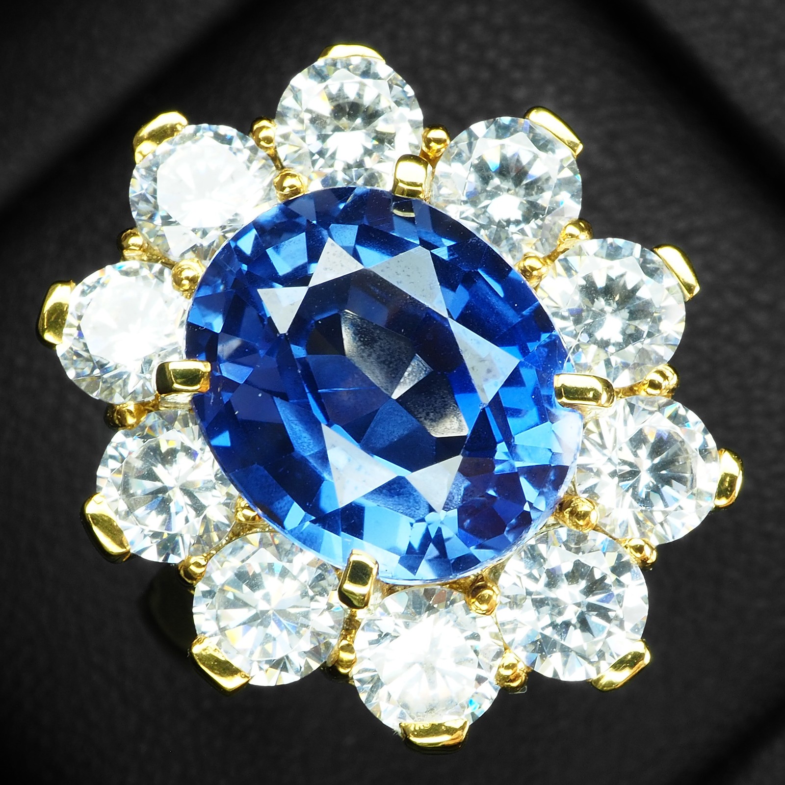 Magnificent Royal Blue Sapphire Oval 8.05Ct 925 Sterling Silver 24K Gold Rings
