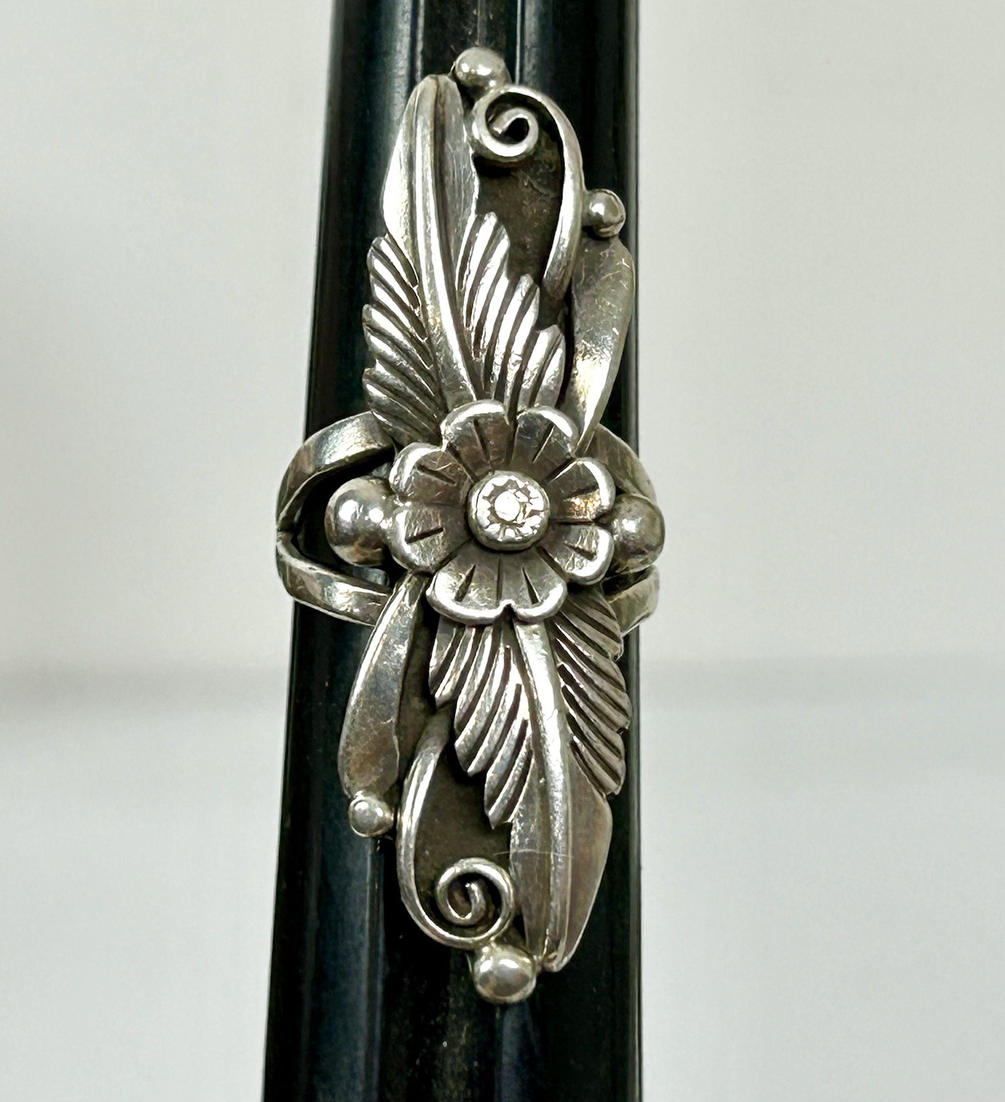 Native American AJ Platero Sterling Silver Flower Statement Ring Size 7