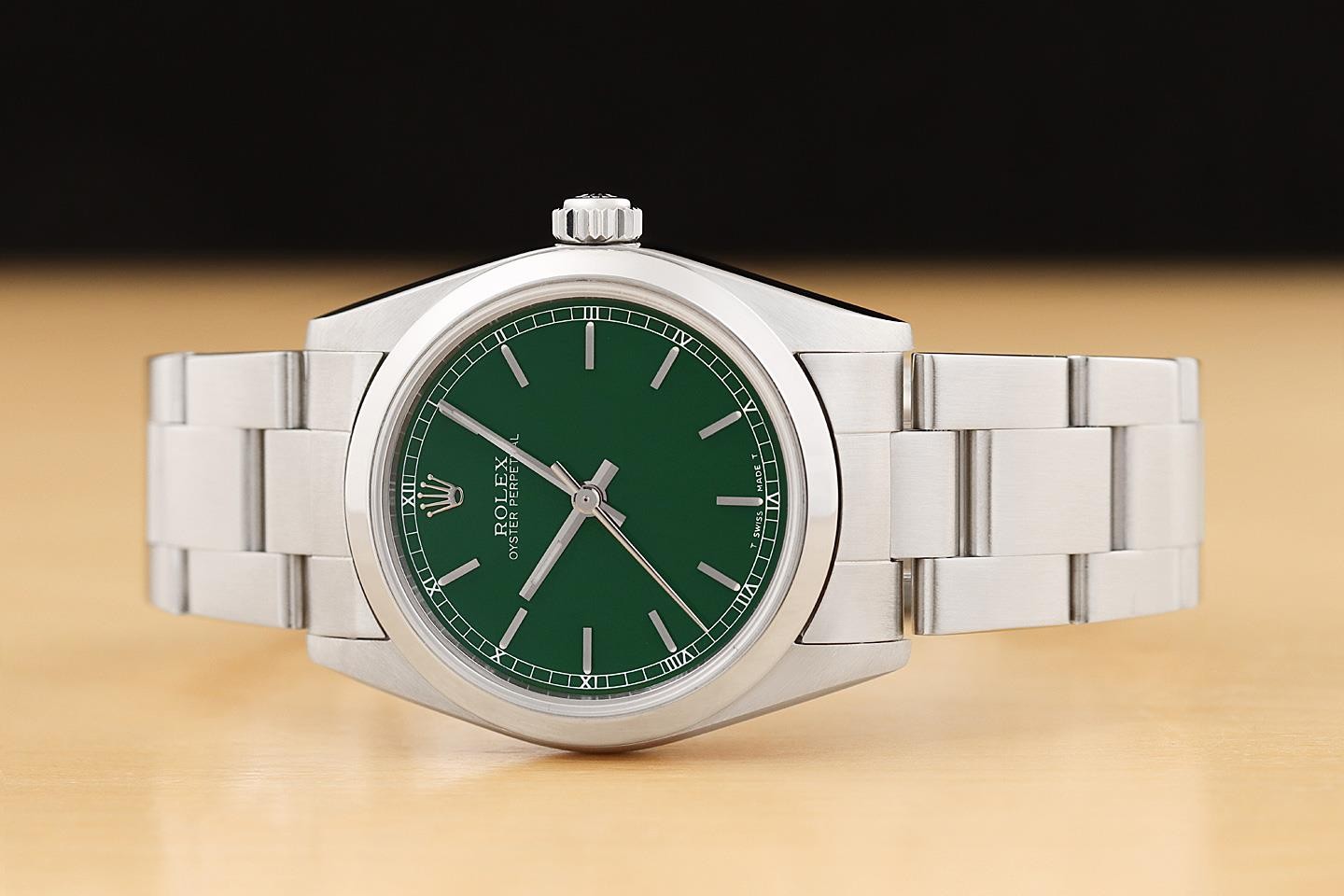 ROLEX OYSTER PERPETUAL 77080 UNISEX GREEN STAINLESS STEEL OYSTER WATCH
