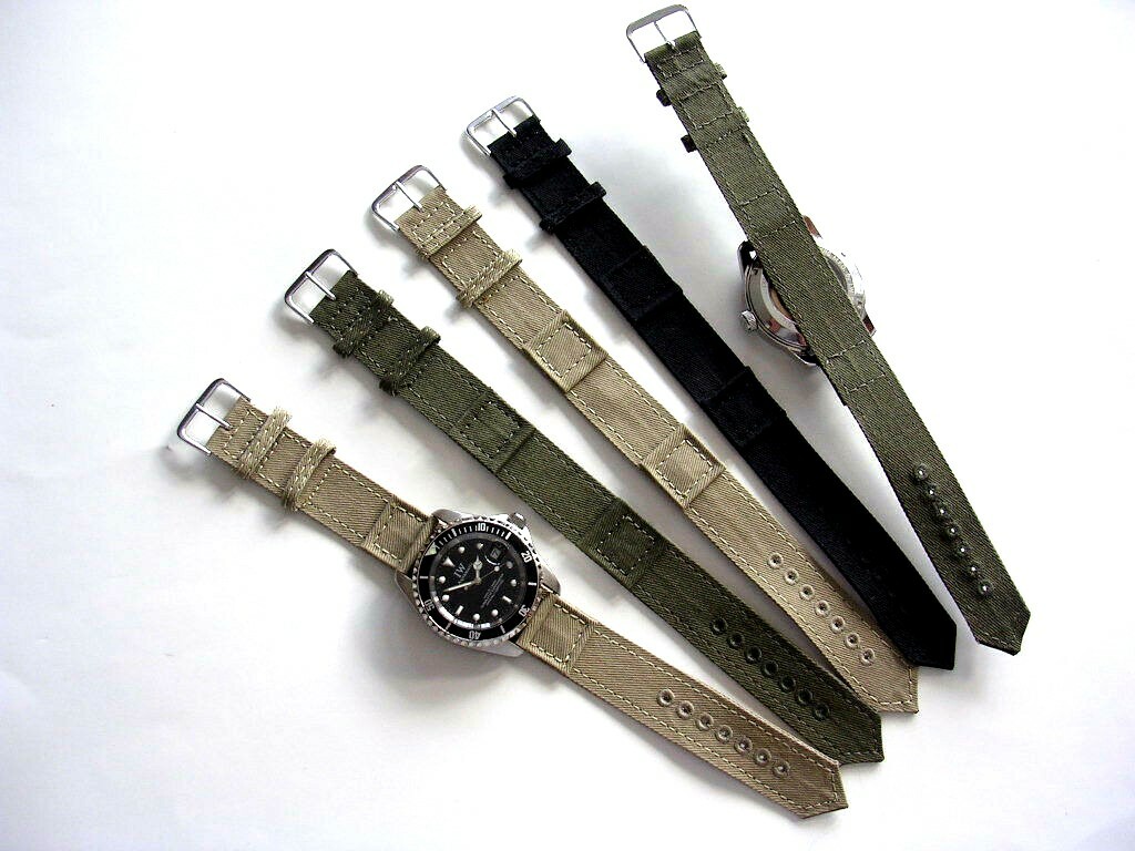 16 Khaki Canvas WWII 1pc Military Army Drab watchband nato strap IW SUISSE 18 20