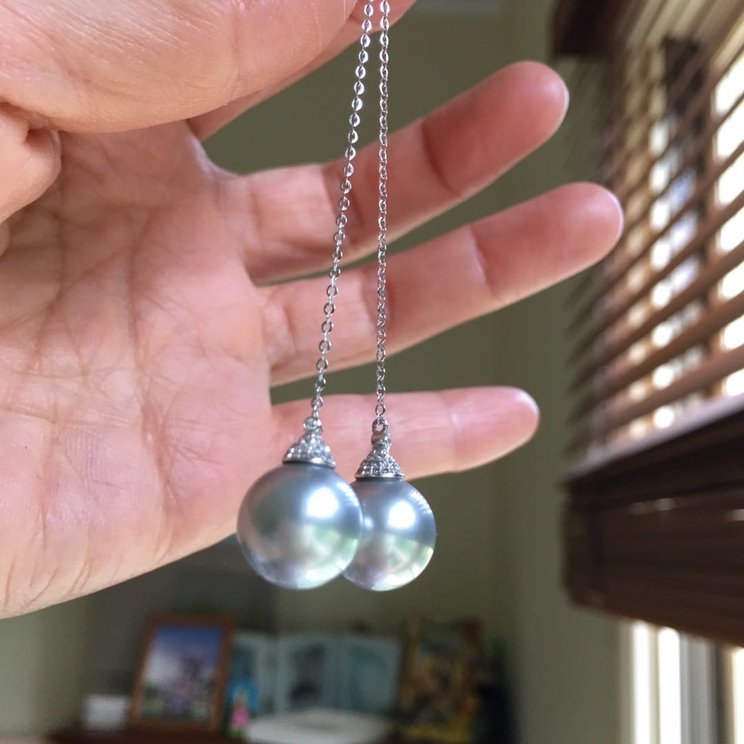 11.7mm AAAA Tahitian Seawater Silver Gray pearl 0.238cts Diamond 18Kearring 84mm