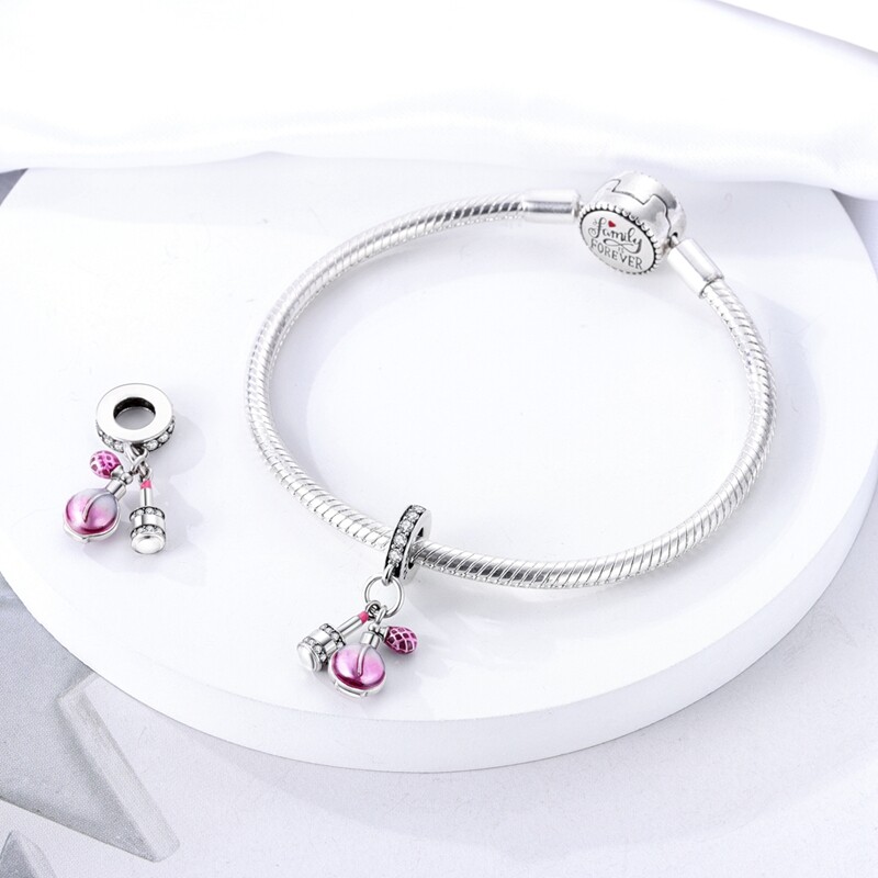 MULA European Silver Plated Charm CZ Enamel Perfume Lipstick For Women Bracelet