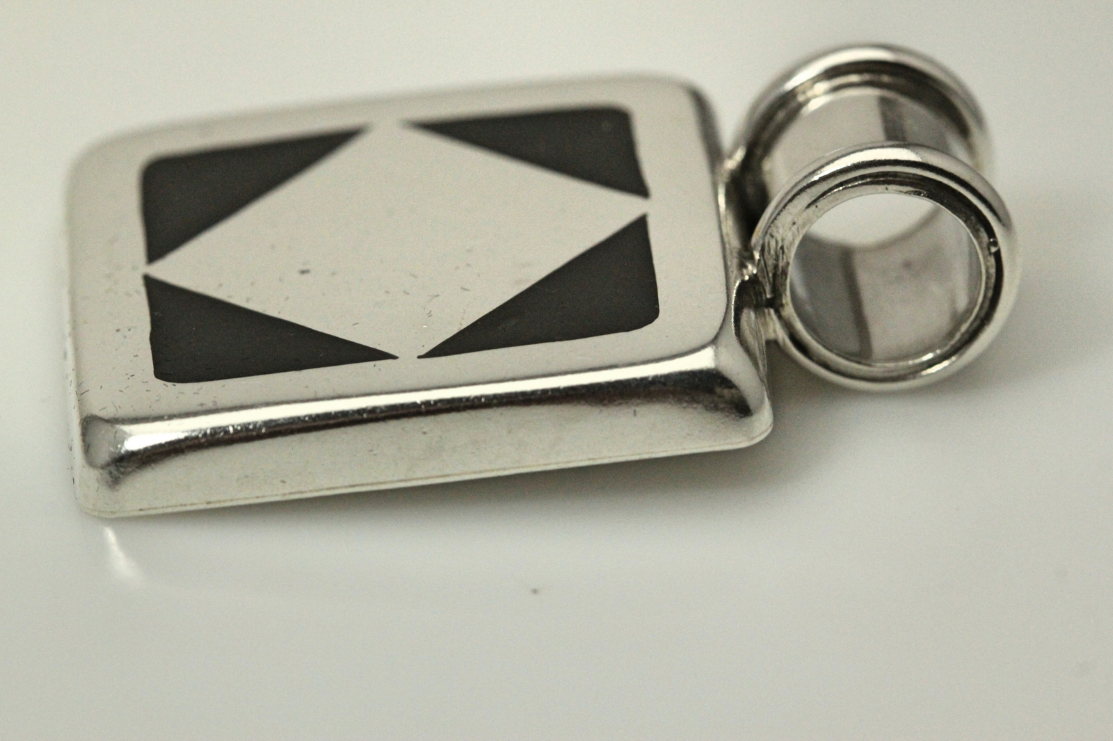 925 Sterling Silver Square Engravable Pendant W/Black Triangles 20.4g (PEN8577)