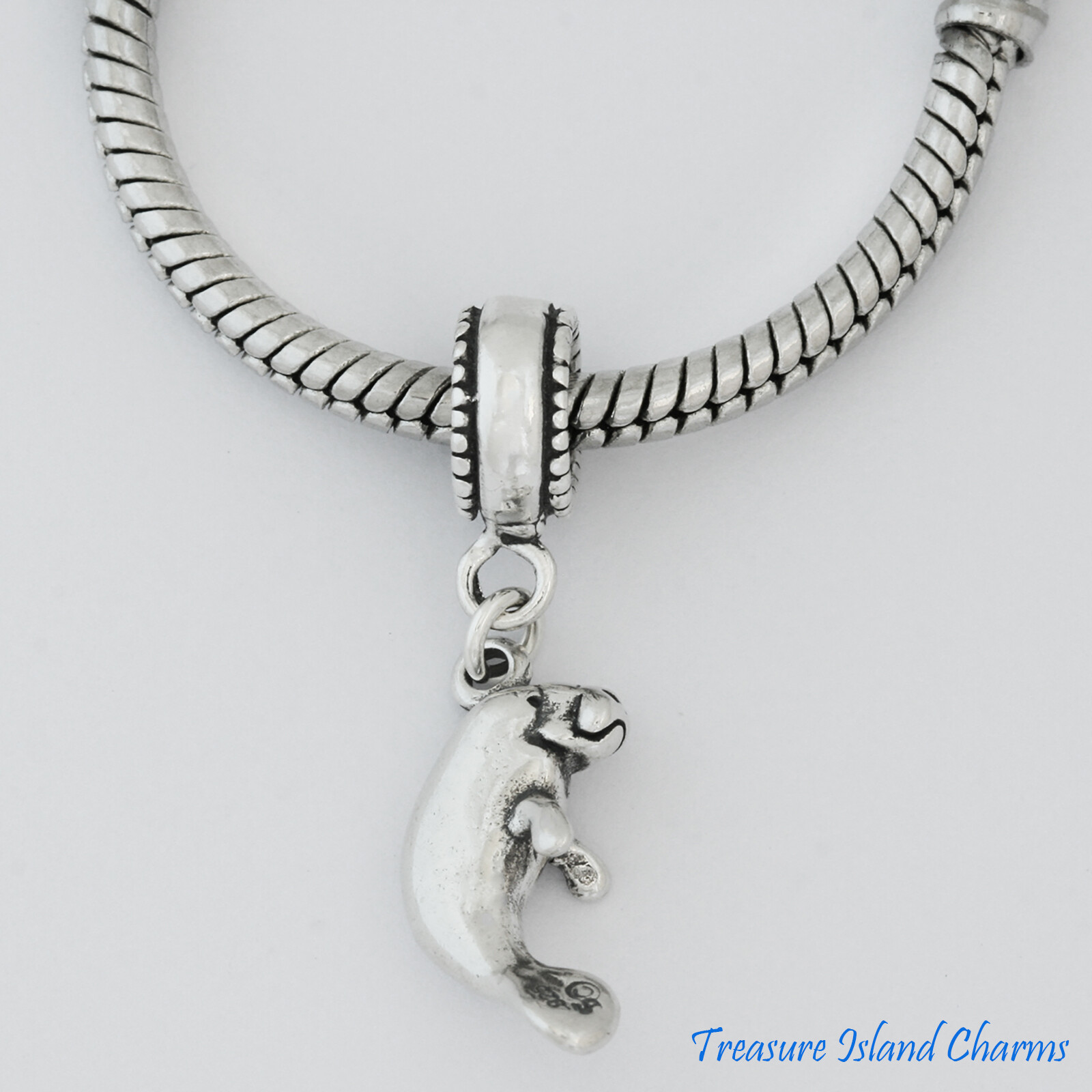 Manatee Sea Cow 3D 925 Solid Sterling Silver European Dangle Bead Charm Euro