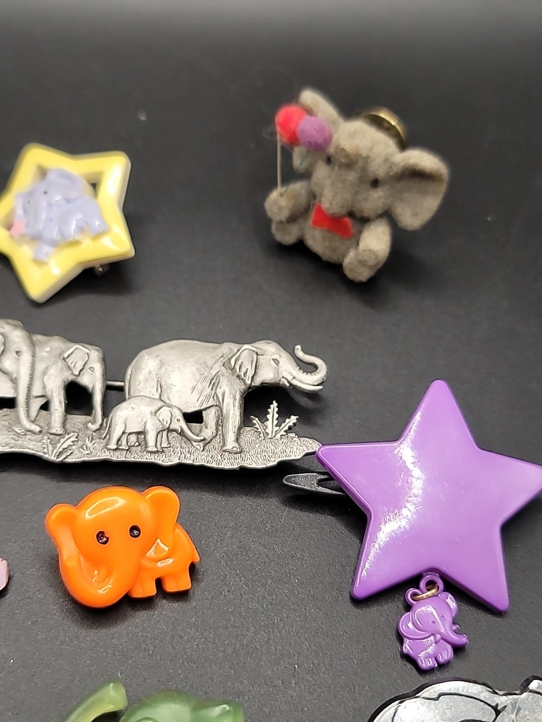 Vintage Elephant Jewelry 16 pc Lot Pins Brooches Charms Plastic Metal Mixed