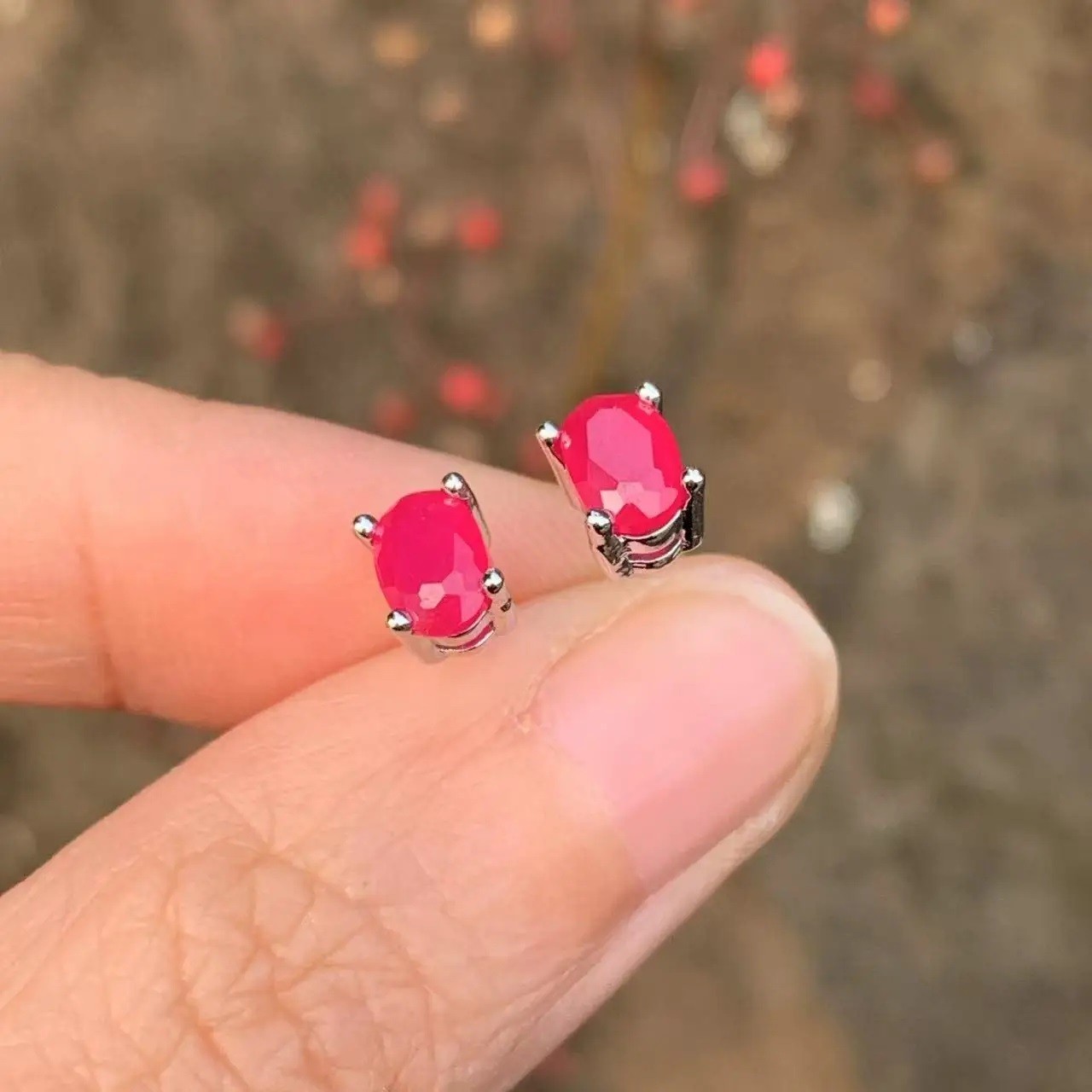Oval Natural Ruby Earrings Women 925 Sterling Silver Stud Earring Party Jewelry