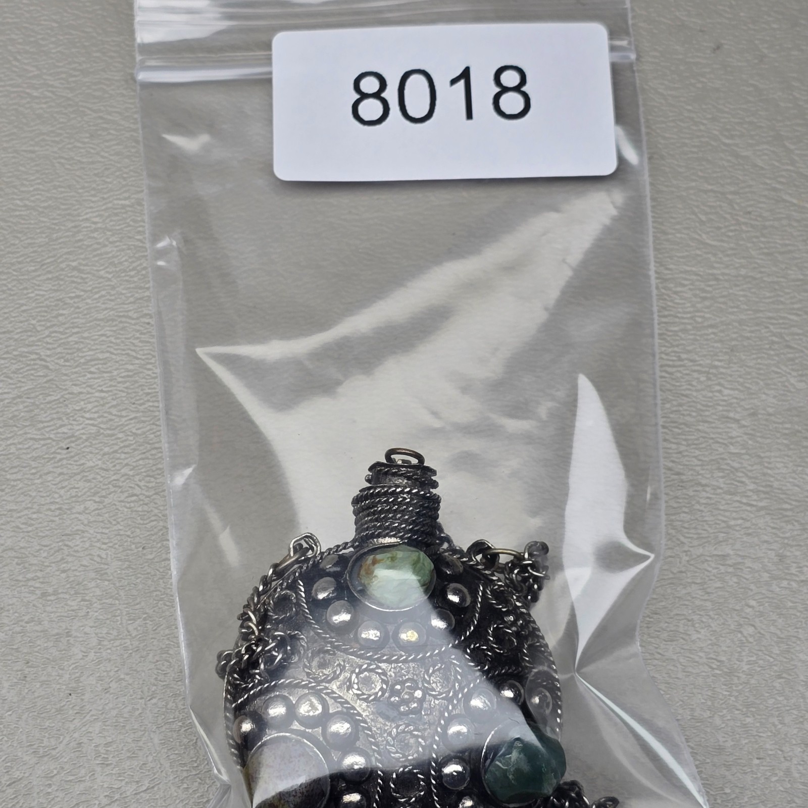 Vintage Perfume Bottle Necklace Filigree Statement Silver Tone 30in READ
