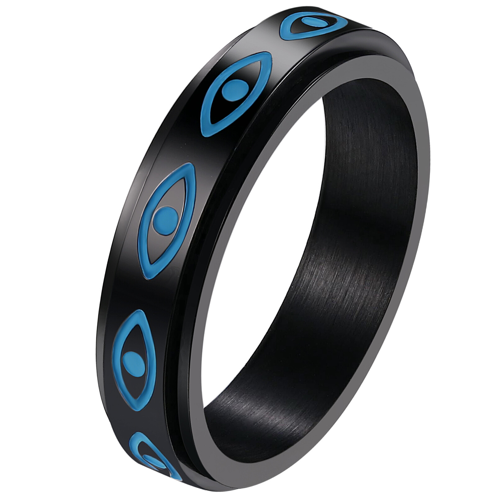 Evil Eye Spinner Ring Anti Anxiety Fidget Stainless Steel Rotate Band Men Women
