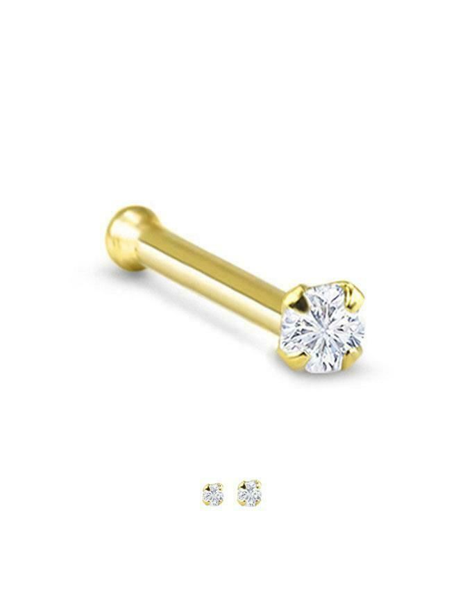 10KT Yellow Gold Nose Bone Stud Ring CZ 22G