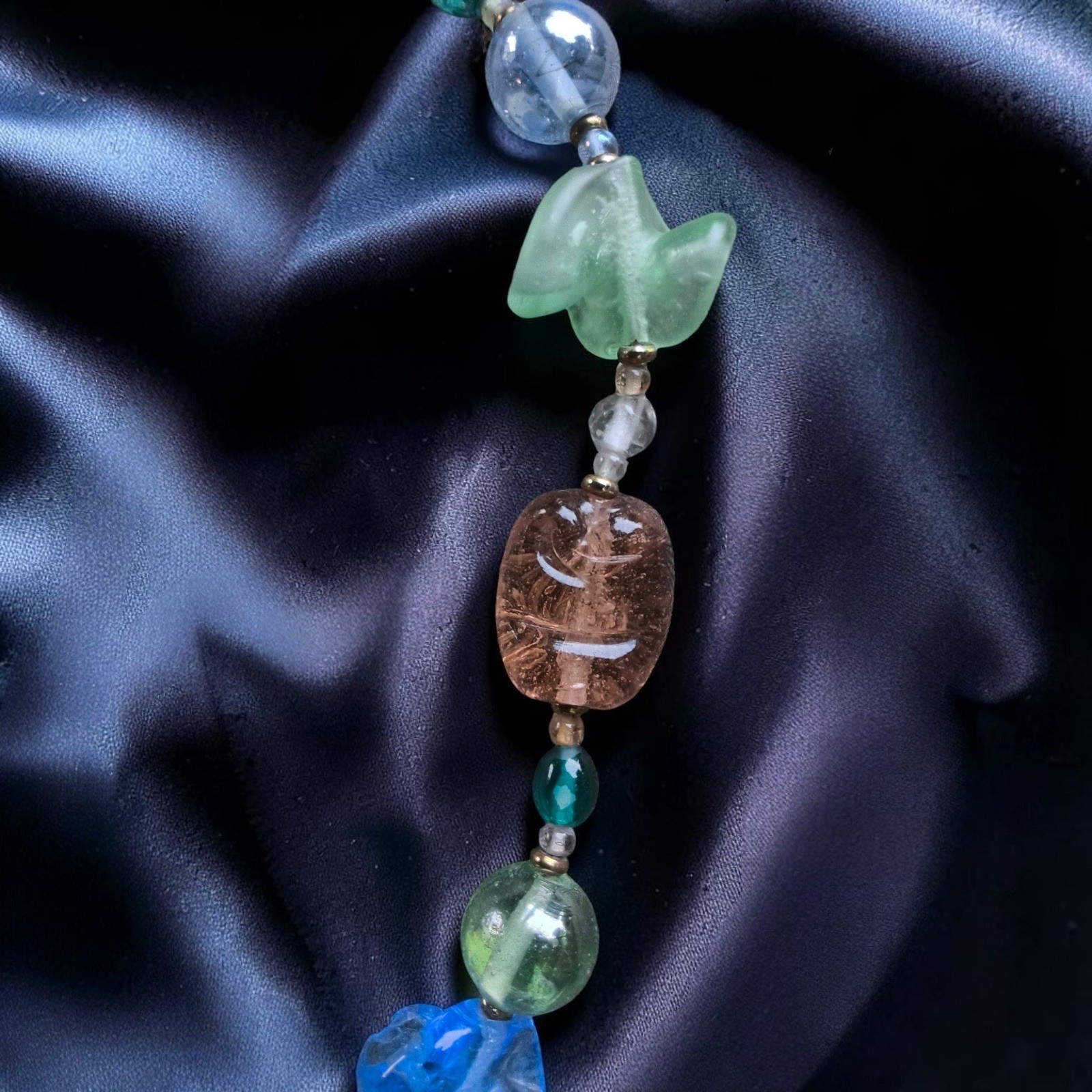 Vintage Artisan Glass Bead Necklace Sea Glass Bubble Glass Coastal Statement