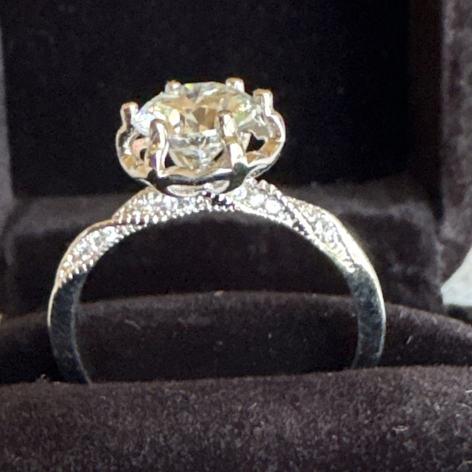 Sz 10 Round Moissanite Solitaire Ring Silver Tone Prong Set Pavé CR7259