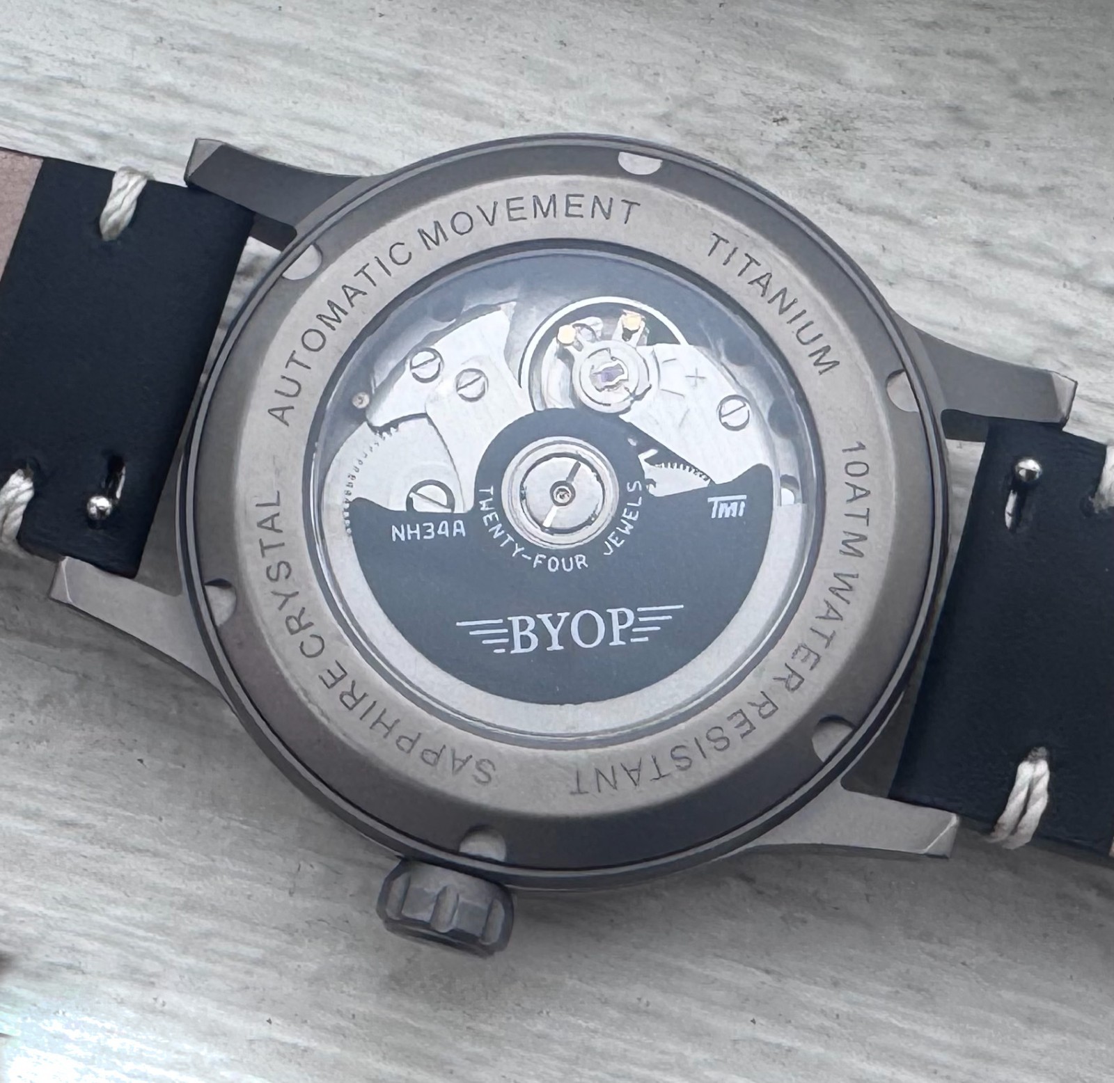 BYOP Meridian Titanium GMT (orange) Pilot Watch Seiko Automatic Sapphire C3 Lume