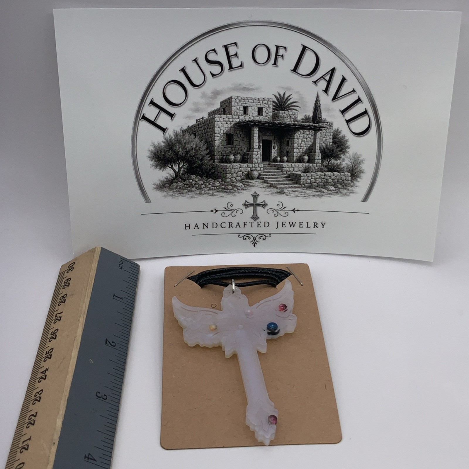 House Of David Handmade Cross Necklace Floating 3D Pearls