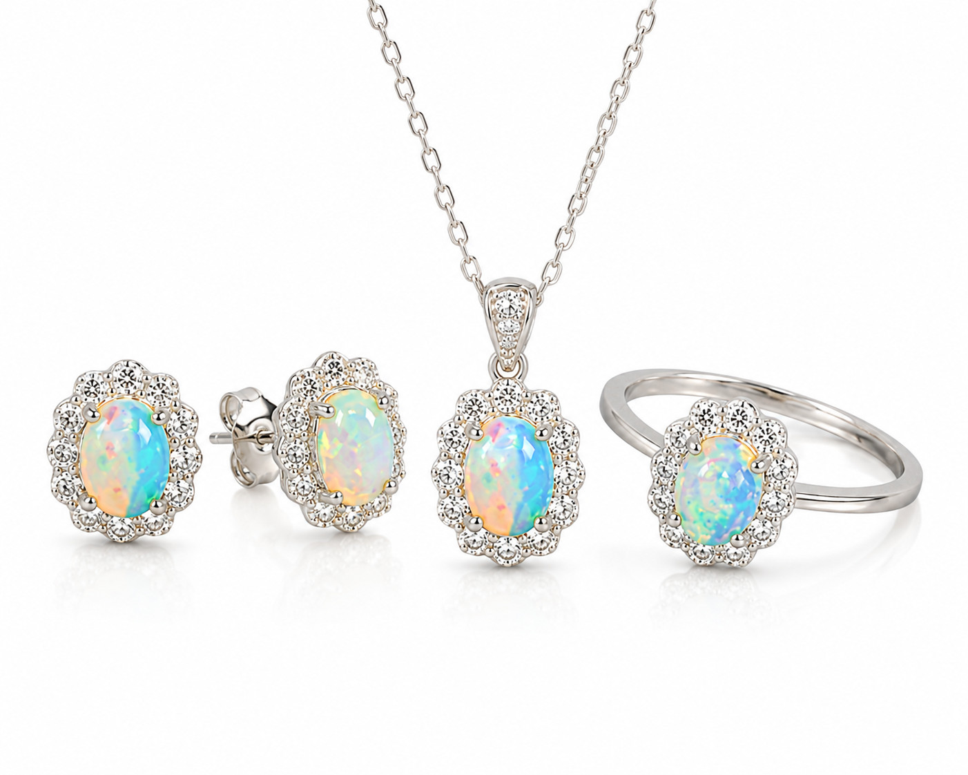 Natural 5x7mm Fire Opal Jewelry Set Ring Stud Earrings Pendant 925 Silver