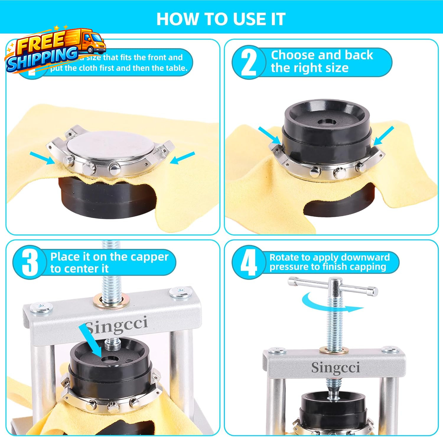Watch Press Tool Set, Press Set Back Case Closer with 12 Molds, Watch Battery Re