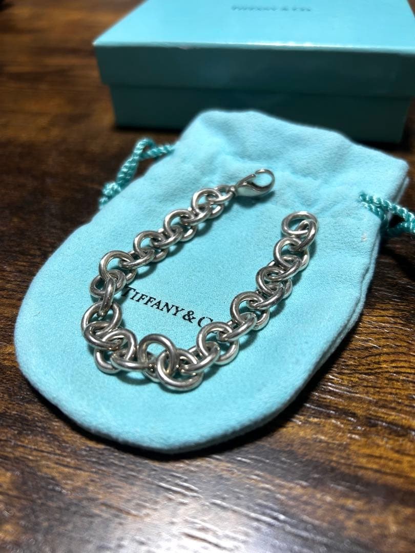 Tiffany & Co. Silver 925 Round Donut Chain Link Bracelet L 17cm 6.7in W/Box