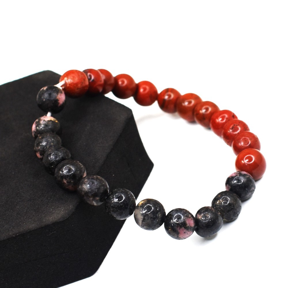 Awesome Red Jasper & Rhodonite 100.00 Cts Stretchable Bracelet Beaded VK 12 AZ5