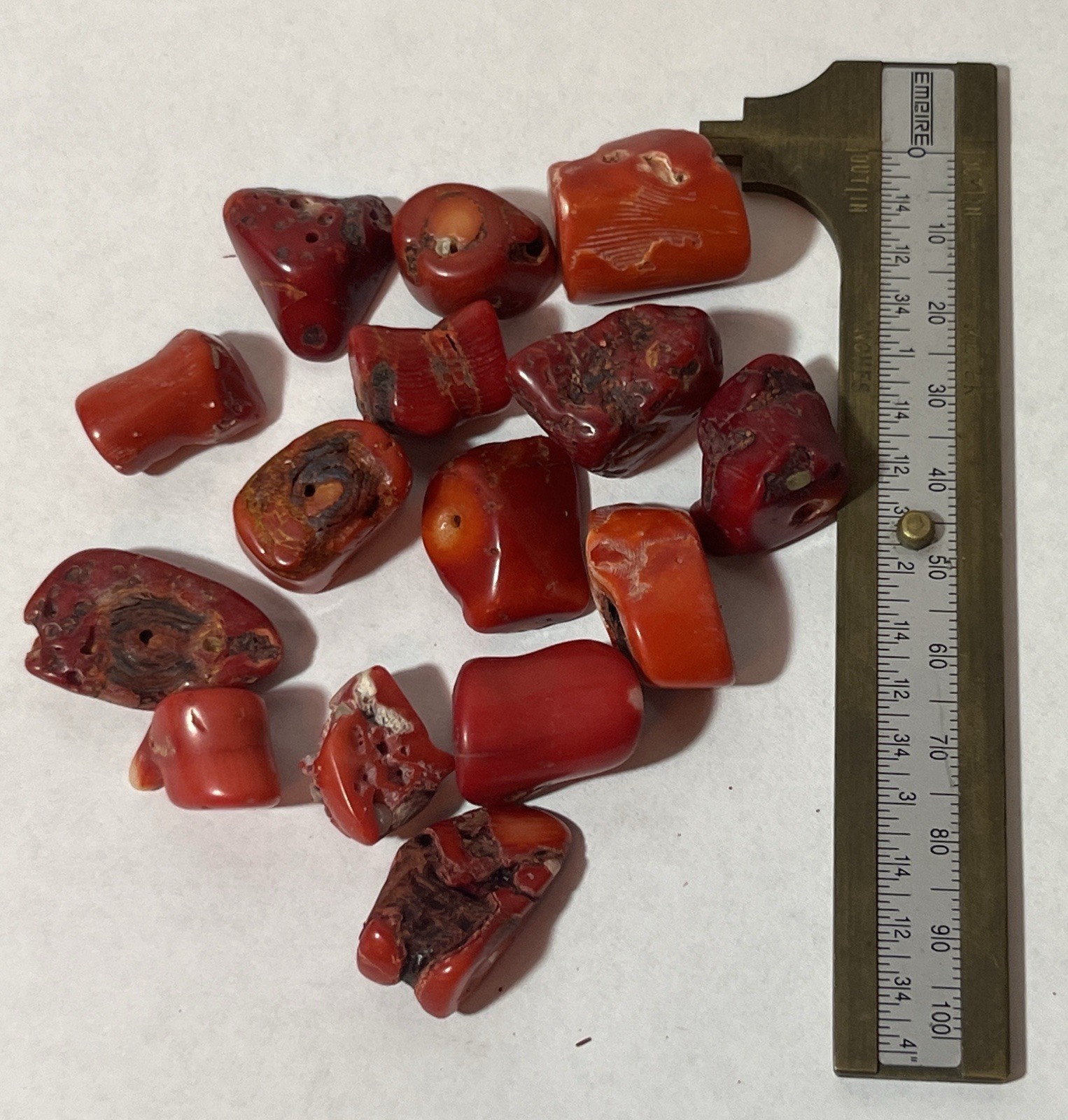 14 Natural Red Orange Coral Cut Gemstones Lot, Approx. 20x15mm Opaque