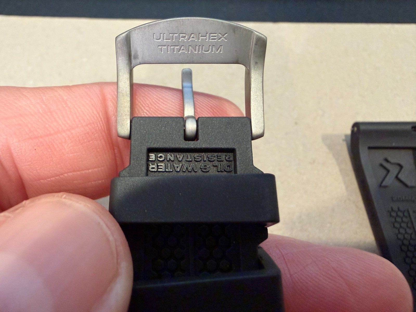 RZE HexaFlex FKM Rubber Watch Band, 20mm, BLACK W/ Titanium UltraHex Buckle