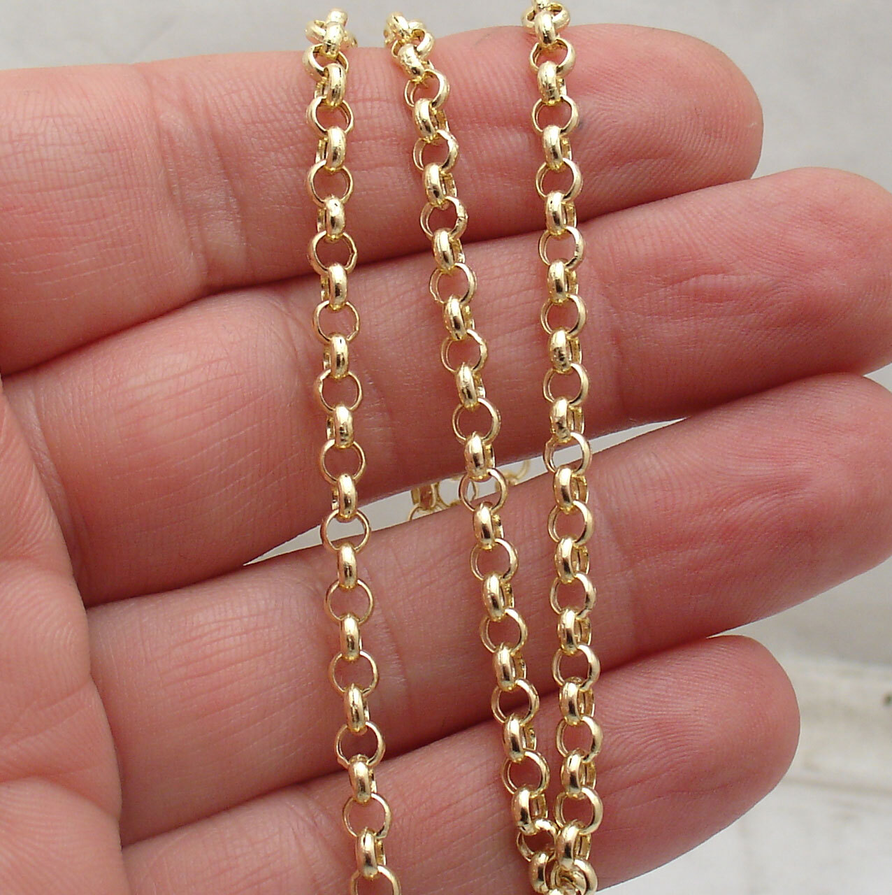 4mm Charm Rolo Chain Necklace Real 14K Yellow Gold 16″ 18″, 20″, 22″, 24″ 26″ 30