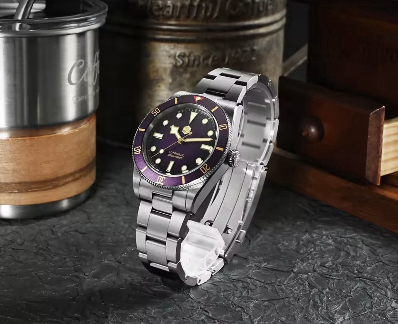 San Martin 37mm 20Bar Automatic ST2130 Sea-Gull Movement Purple Dial