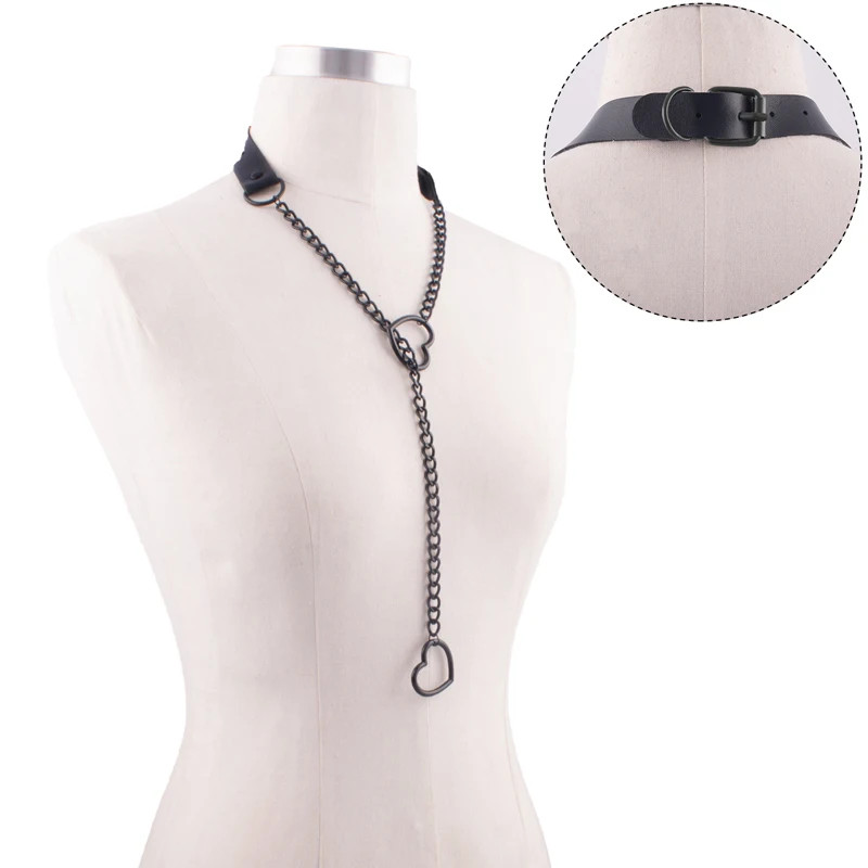 Heart Slip Chain Necklace leather Choker Collar For Women Goth Accessories Punk