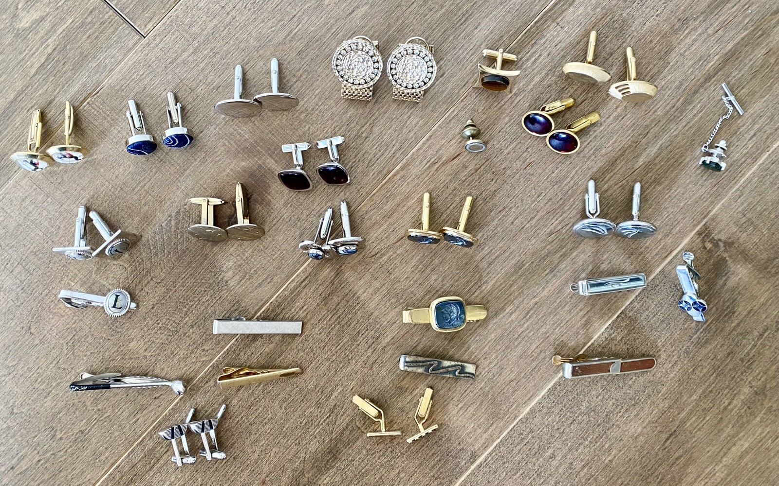 Vintage Lot 14 Pairs Cufflinks 9 Tie Tack Pins+ Anson, Speidel, Swank ,Speidel