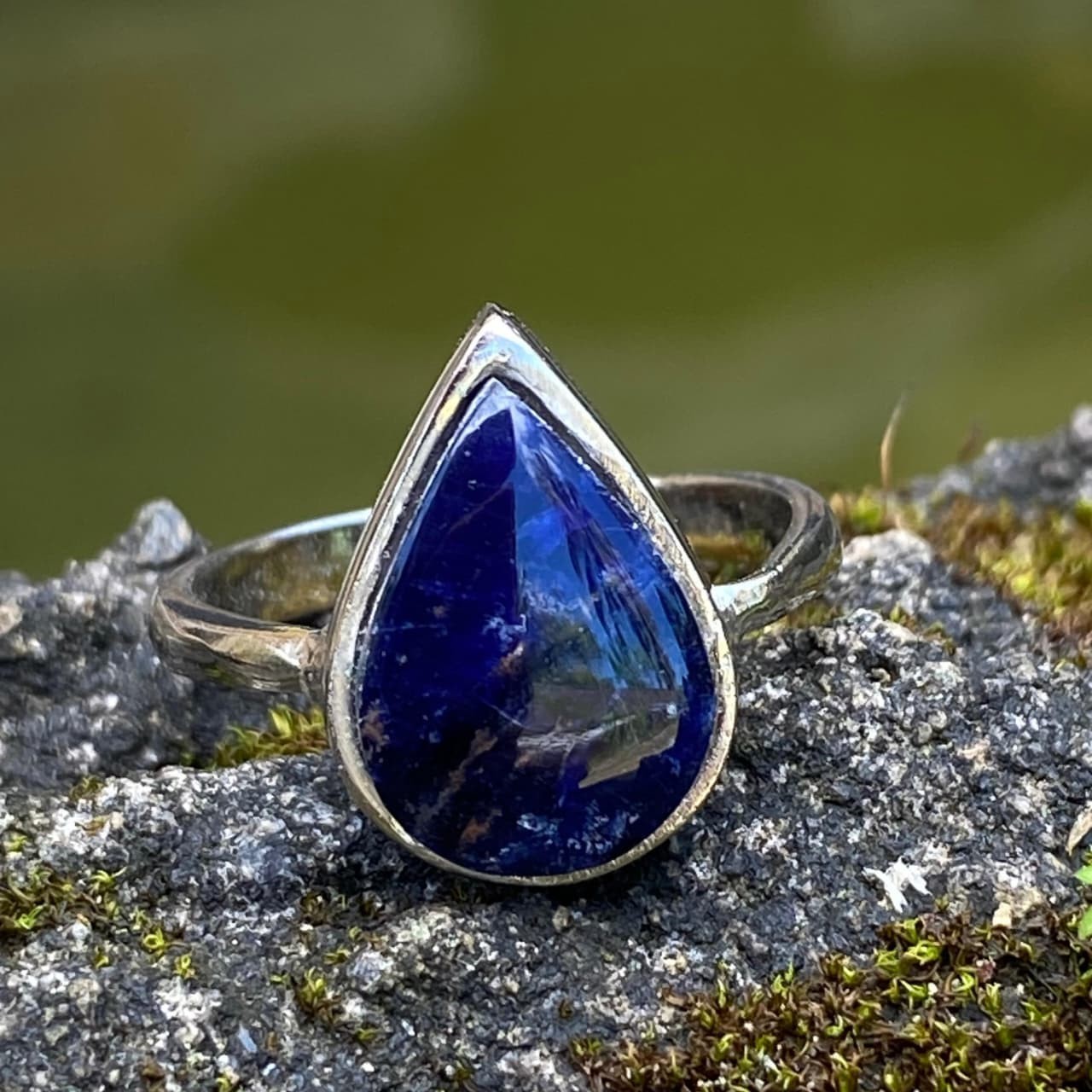 Blue Sodalite Ring US Size 8 Teardrop Gemstone Ring 13x10x3mm Handmade Jewelry