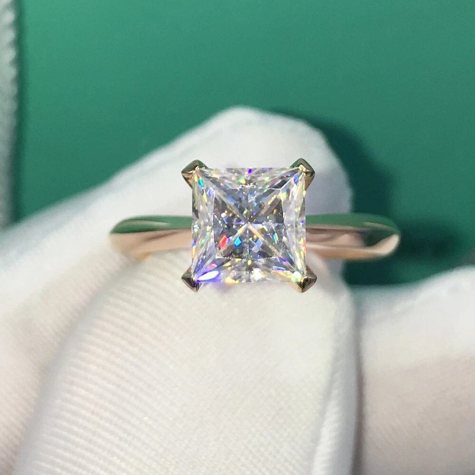 Princess Cut 2 Ct Lab Created Moissanite Solitaire Ring 14K Yellow Gold Plated