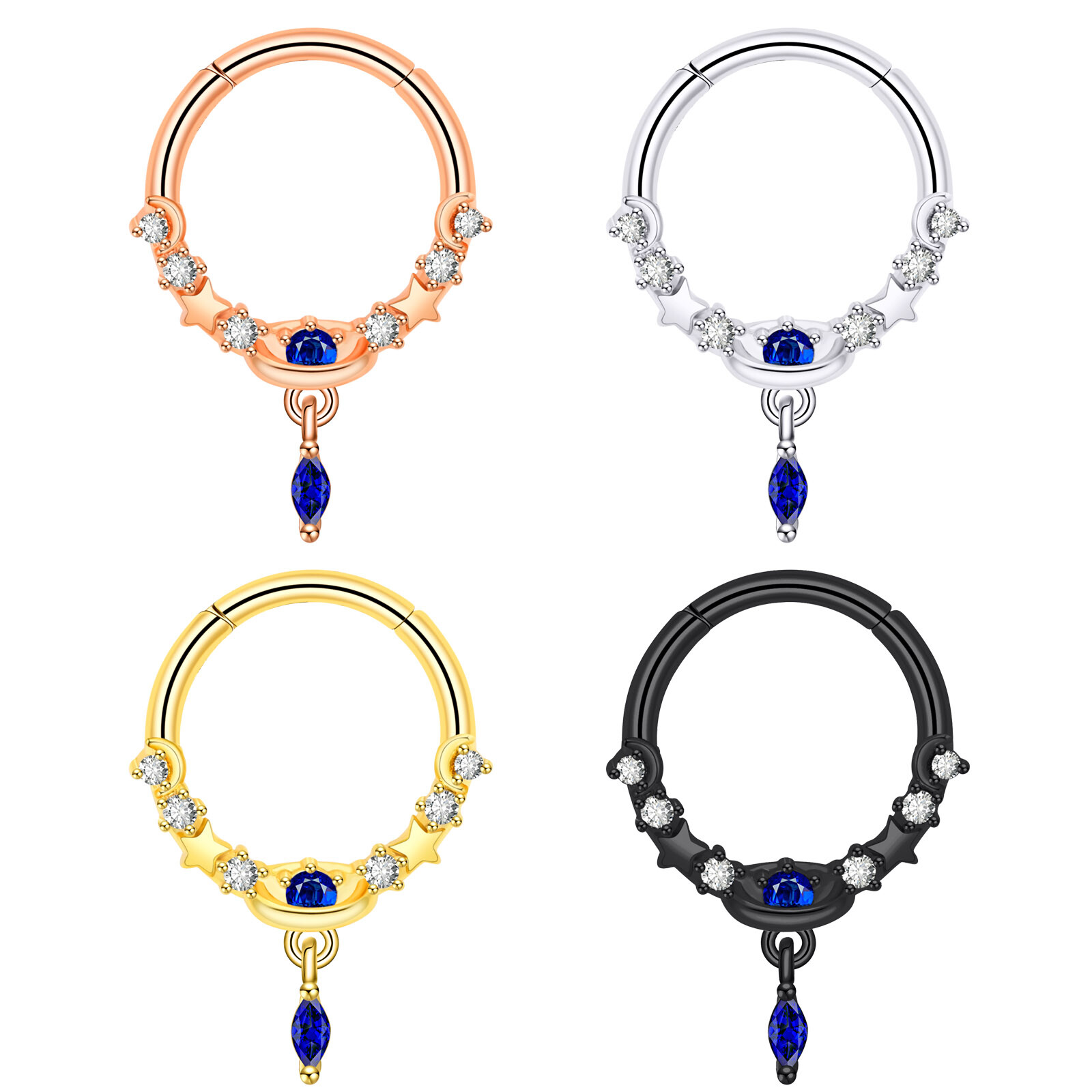 1PC Steel Hinged Septum Clicker Planet Moon Dangle Segment Nose Hoop Rings 16G