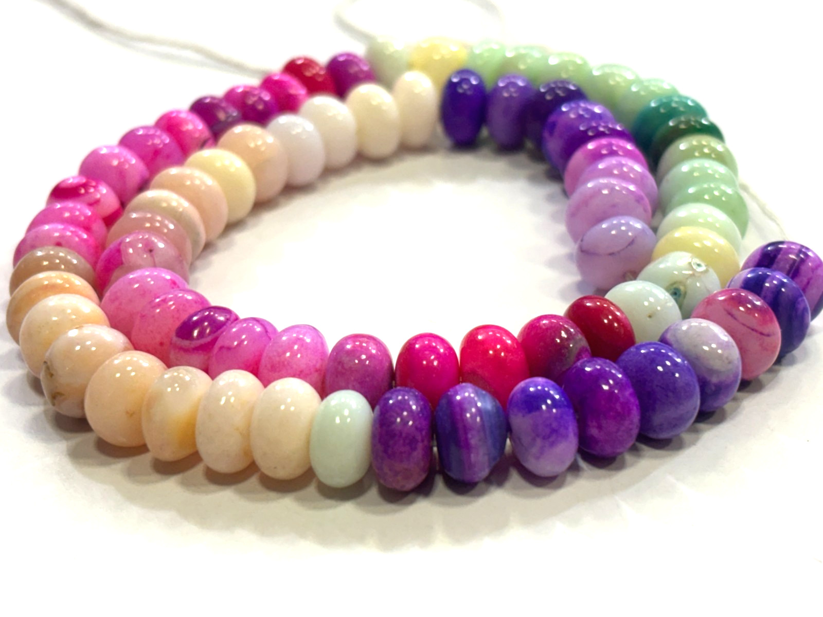 MULTI OPAL BEADS ROUNDELLE 8-9MM SMOOTH GEMSTONE 16 INCH NECKLACE
