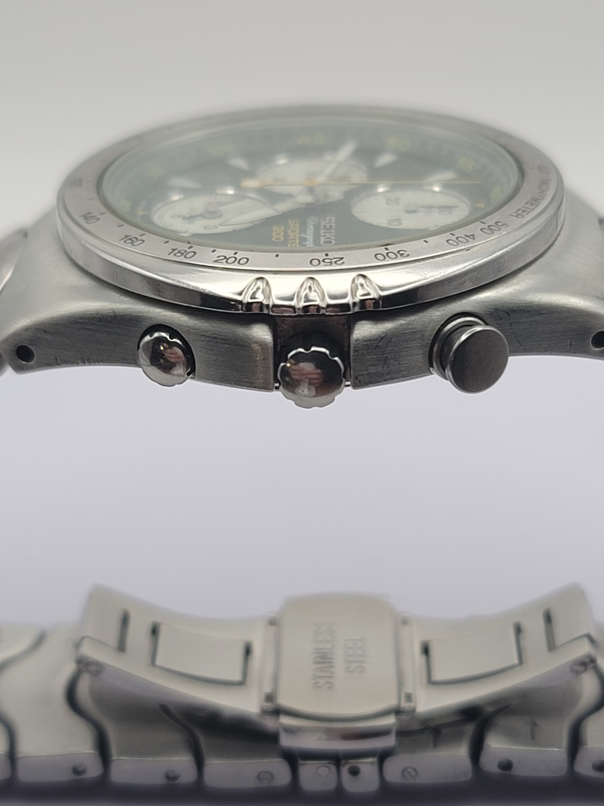 Vintage Seiko Macchina Sportiva Giugiaro Chronograph Green Panda Watch 7T32-6H60