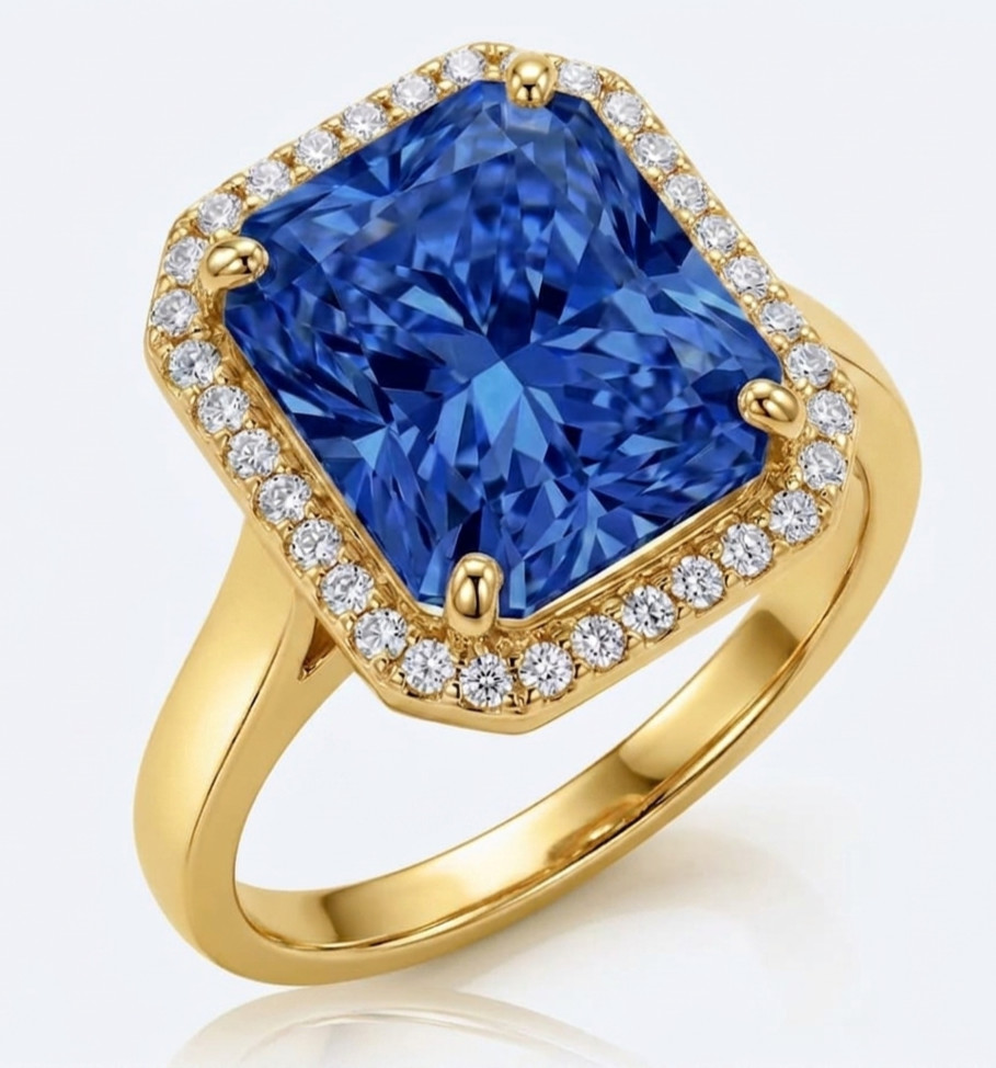 8.00 Ct Certified Radiant Cut Blue Natural Diamond Ring VVS1 Yellow Gold Finish