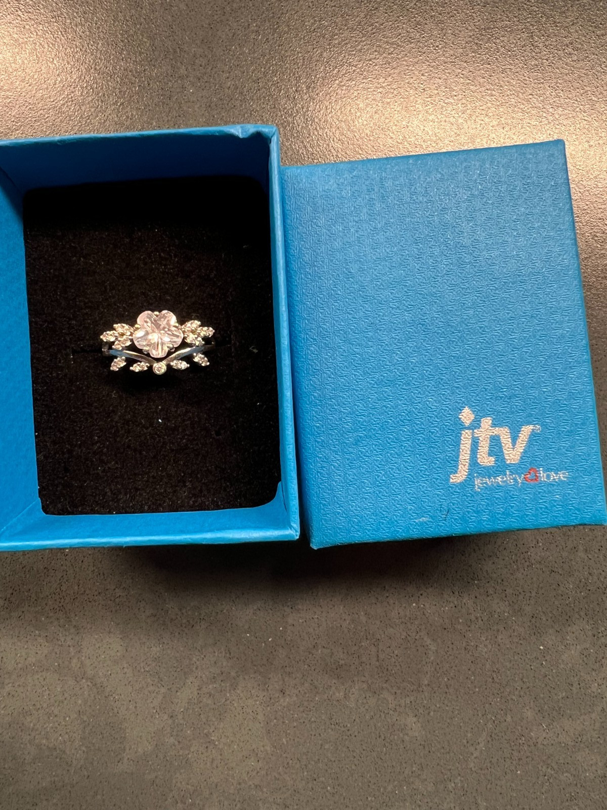 JTV Cubic Zirconia Flower Ring with Art Deco Design size 7