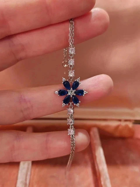 5 Ct Pear Cut Blue Lab Created Women’s Tennis Bracelet 14K White Gold plated