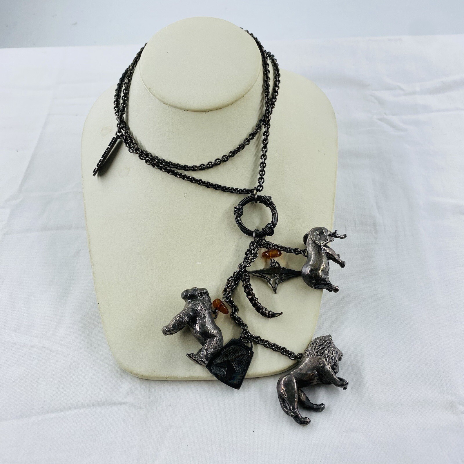 Rare Susan Cummings Sterling African Safari Animal Charm Necklace 28” 97 Grams