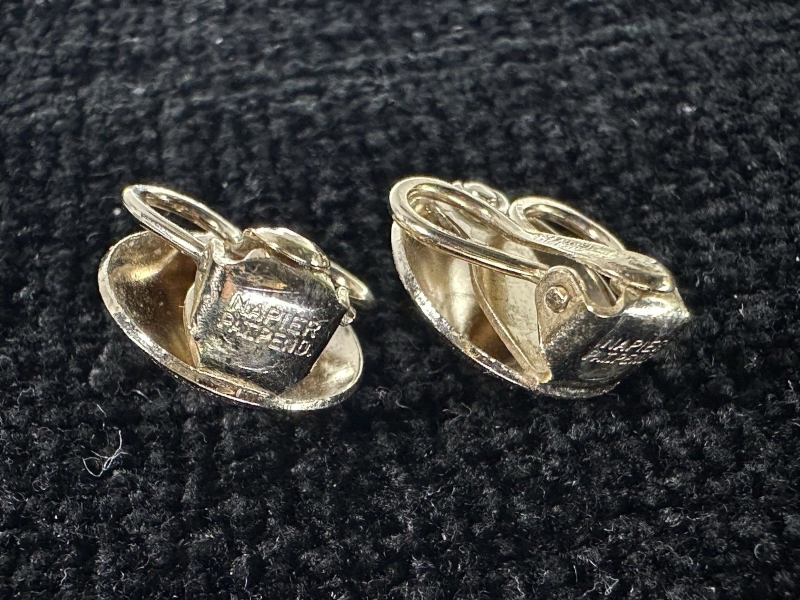 Vintage Napier Signed Clip-On Stud Earrings Round Domed Textured Disc