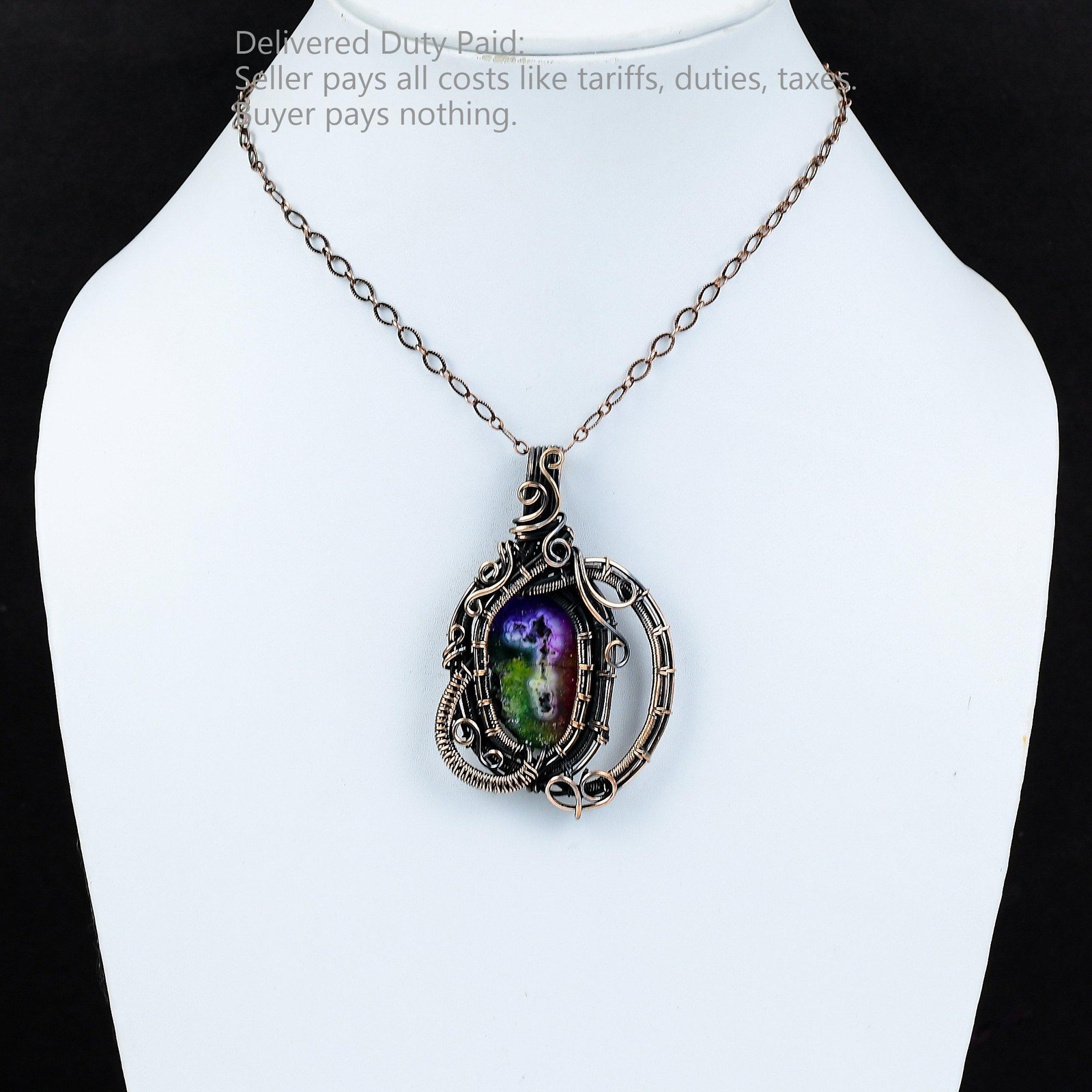 Rainbow Solar Quartz Druzy Gemstone Copper Wire Wrapped Artisan Pendant Jewelry